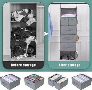 6-shelves <b>Hanging</b> Closet Organizer Foldable Closet Organizers Storage for <b>Wardrobe</b> - Product Image 3