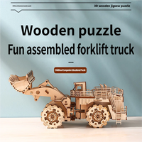 Mainan Puzzle Kayu 3D Kreatif Bentuk Forklift DIY Edukatif dengan Kemasan Kotak Grosir Lintas Negara