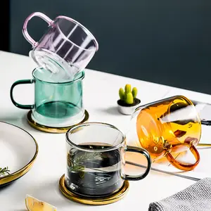 Aangepaste Hoge Kwaliteit Borosilicate Double Wall Drinken Koffie Cups Gekleurde Glas Tea Cups Mokken Met Handvat
