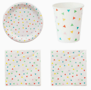 Promotion DAMAI : Ensemble de vaisselle jetable blanc pour Thanksgiving, imprimé en sérigraphie sur toute la surface avec de petits triangles, assiettes, gobelets et serviettes en papier - Product Image 3