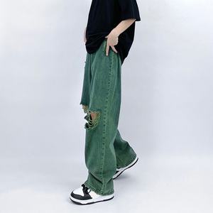 กางเกงยีนส์เดนิมทรงขากว้างสไตล์สตรีทแวร์ขาดๆ สำหรับผู้ชาย ผลิตตามสั่ง MOQ ต่ำ - Product Image 5