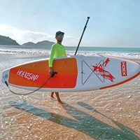 En stock HOEX Planche de paddle gonflable portable (SUP) 10'6'' avec une seule aileron, charge maximale 150 kg, utilisation en mer, comprend pompe, pagaie et leash