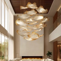 Lustre rond en verre de luxe pour salon de villa, lampe en forme de feuille pour hall d'hôtel, restaurant
