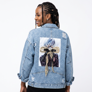Chaqueta Vaquera para Mujer con Diseño de Lazo en la Espalda, Corte Regular, Lavado Desgastado, Estilo Casual de Invierno, Ecológico - Product Image 5