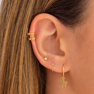 ROXI Juego de 4 pendientes de estrella estilo INS, pendientes de tuerca, pendientes de clip, pendientes colgantes de plata 925 - Product Image 5