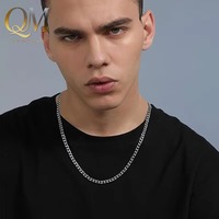 Cadena Cubana de Doble Cara Pulida de Acero Inoxidable, Joyería de Cuello Unisex de Estilo Casual Urbano