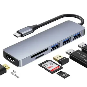 6 in1 USB סוג C רכזת מתאם עם 4K Multiport USB3.0 TF פ"ד SD כרטיס קורא כל ב Ofor עבור Macbook Pro ו-windows מחשב נייד