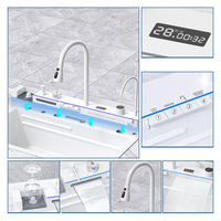 Évier de cuisine multifonctionnel à encastrer, fait à la main, à cascade et à cuvette unique, blanc