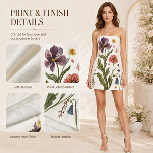 Nuovo Arrivo: Mini Abito Floreale da Donna, <span class=keywords><strong>Senza</strong></span> <span class=keywords><strong>Spalline</strong></span>, Linea ad A, <span class=keywords><strong>Bianco</strong></span>, Stampa Botanica, per Estate, Spiaggia, Resort e Feste - Product Image 3
