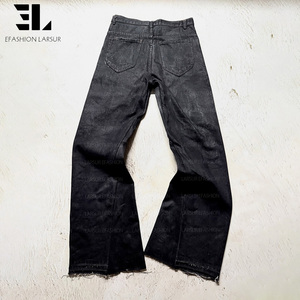 Pantalones Vaqueros LARSUR Personalizados de Fábrica, Lavado Desgastado, con Revestimiento Encerado, Estilo Flare, Bordes Crudos, Desgarrados, Estilo Urbano, Corte Bootcut para <span class=keywords><strong>Hombre</strong></span> - Product Image 3