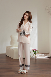 Nueva Colección de Pijamas de Satén Rosa para Mujer, Venta al por Mayor, Primavera, Verano, Otoño, Transpirables, de Secado Rápido, Doble Uso, para el Hogar y Viajes - Product Image 4
