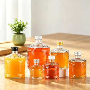 Bouteille de liqueur en verre transparente à coupe diamantée, 50-500 ml, avec bouchon à vis en aluminium, OEM ODM, pour spiritueux, vin et boissons, vente en gros - Product Image 6