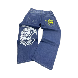 Jeans larges à broderies hip-hop et grandes poches, style élastique, longueur au sol, pour femmes, vente en gros (Europe et Amérique) - Product Image 3