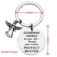 Porte-clés ange en acier inoxydable, pendentif gravé au laser, breloque gardienne, décoration de sac, cadeau pour femmes et hommes