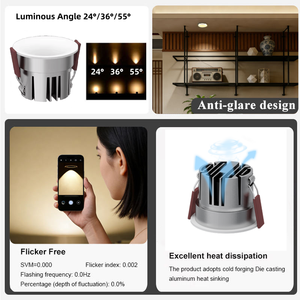 ไฟดาวน์ไลท์ <span class=keywords><strong>LED</strong></span> โมเดิร์น Ecolux CE ETL SAA ป้องกันแสงสะท้อน ให้ค่า CRI97 7w-20w  วัสดุอะลูมิเนียม ปรับความสว่างได้ คุณภาพพรีเมียม แบบฝัง - Product Image 4