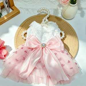 Robe de princesse pour animaux de compagnie, jupe en Tulle rose avec imprimé cœur pour chiens et chats, tenue d'été en Polyester, vêtements quatre saisons - Product Image 1