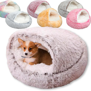 Con Capucha Calmante Felpa Donut Pet <span class=keywords><strong>Bed</strong></span> Cubierto Cat Cave Cuddler para Perros Pequeños y Gatos que Les Gusta Madriguera - Product Image 1