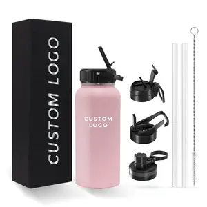 Custom Logo Wholesale Bulk Outdoor Sports Water Tumbler With Straw Stainless Steel Stainless Water Bottle With Plastic Lids