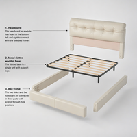 Cadre de lit King/Queen Size moderne, simple, luxueux et confortable, recouvert de cuir véritable, assemblé pour la chambre à coucher, V433
