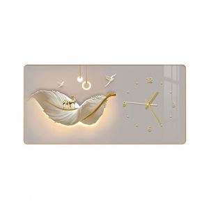 Modern Luxury Poster Printing Crystal Porcelain Painting Mural <b>Silent</b> <b>Clock</b> Feather <b>Wall</b> <b>Clock</b> Living Room Home Decoration Frame - Product Image 3