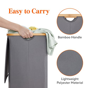 Large <b>Foldable</b> 100l <b>Laundry</b> <b>Basket</b> With Lid Clothes Hampers for <b>Laundry</b> With Bamboo Handles and a Removable <b>Laundry</b> Bag - Product Image 3