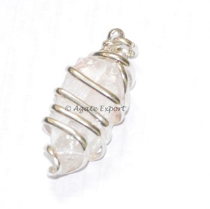 <b>Silver</b> <b>Wire</b> Quartz Wrap Pendant Healing Crystal Agate Stone Feng Shui and Love Style Hand Carved Engraving Technique - Product Image 1