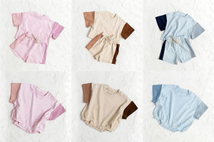 Conjuntos de Ropa para Niños al por Mayor, Shorts de Verano Casuales de Algodón de Color Sólido Unisex, Conjuntos de Ropa para Hermanas - Product Image 6