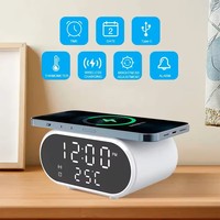 Jam Alarm Digital pengisi daya nirkabel termometer hadiah Ideal termometer pengisian daya nirkabel untuk kamar tidur, samping tempat tidur, Meja, anak-anak, kantor