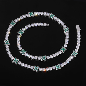 Tarnish Free Hip Hop 5mm Zircon Tennis <b>Chain</b> Four Leaf Necklace Women Simple High Quality Zircon Jewelry Set - Product Image 2