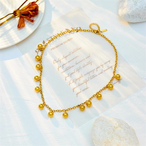 Gold Titanium Steel Chain Bead Pendant Necklace Ball Shape Geometric Design Party Fashion Jewelry Zinc Alloy Material - Product Image 2
