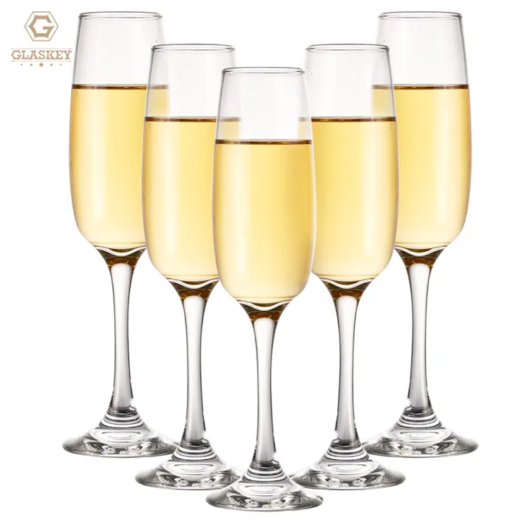Hochzeit dünnstiel Champagnerflöten elegantes individuelles Logo handgeblasene Kristall-Champagnergläser Verlobungsfeier