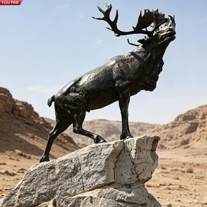 YOUFINE - Estatua Moderna de Alce Caminando en Bronce con Base de Roca, Escultura de Animales Salvajes de Tamaño Real para Reserva Natural y <span class=keywords><strong>Cabaña</strong></span> - Product Image 3