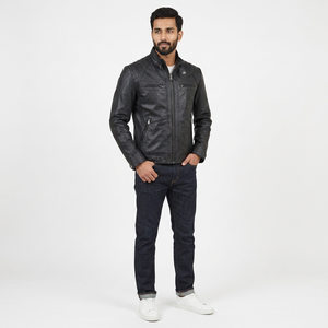 <b>Men's</b> High-Grade Cow Skin Bubble Quilted <b>Leather</b> <b>Jacket</b> Customizable 100% Waterproof Windproof Breathable Vintage Style 320g <b>Men</b> - Product Image 1