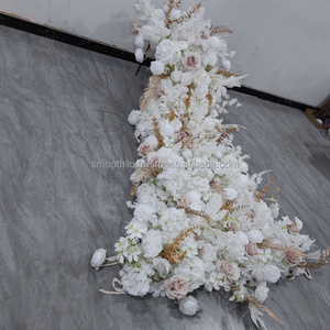 SMOOTH Wedding Events Backdrop Sofa Decoration Handmade Fabric Backing Thick White <b>Artificial</b> <b>Flower</b> Runner - Product Image 6