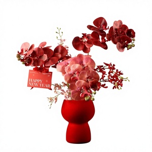 Jarrón de Porcelana Rojo con Diseño de Flores para el Año Nuevo, Decoración de Estilo Chino Moderno para Sala de Estar, Mueble de <span class=keywords><strong>TV</strong></span>, Ambiente Festivo de Año Nuevo - Product Image 1
