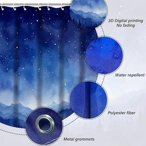 <span class=keywords><strong>Rideau</strong></span> de douche en <span class=keywords><strong>tissu</strong></span> imperméable avec crochets, motif ciel nocturne, montagne, forêt, aquarelle - Product Image 4