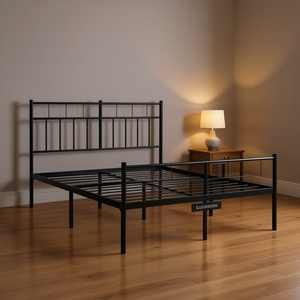 <b>Black</b> Steel Full Size Metal Bed <b>Frame</b> Rectangular Design Elegant <b>Black</b> Finish Bedroom Furniture - Product Image 2