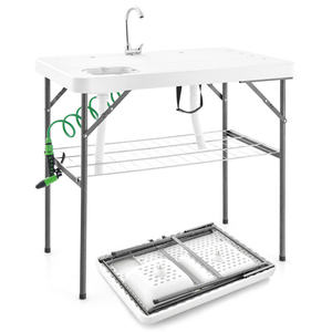 Table de nettoyage de poisson pliante DB, double évier, acier inoxydable, station de cuisine de camping en plein air avec étagère de rangement pour 2 utilisateurs - Product Image 4