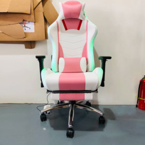 <span class=keywords><strong>Silla</strong></span> de Computadora Ergonómica 2D con Reposabrazos de Cuero Suave, <span class=keywords><strong>Silla</strong></span> de Juego <span class=keywords><strong>Rosa</strong></span> Reclinable con Luces LED RGB - Product Image 1