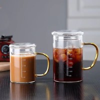 Tasse en verre graduée, style chinois, pour lait, petit-déjeuner, eau, thé, épaissie, résistante à la chaleur, compatible lave-vaisselle et micro-ondes, unisexe