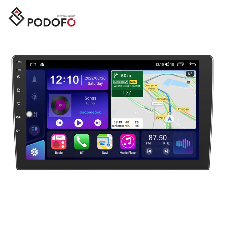 Podofo Android Autoradio 4 + 64/6 + 128G 9 Inch 8 Core Carplay/Android Auto Gps Wifi 4G Gps Bt Fm Rds Dsp Ips Scherm Autoradio Oem