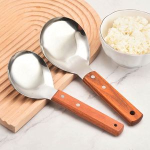Cuchara de arroz de acero inoxidable con mango de madera, la más vendida en Asia, cuchara de cocina de mango corto para servir sopa y arroz en buffet - Product Image 2