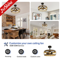 1stshine 19 "Cage Small Low Profile Remote Rustic Bladeless Ventilateur de plafond avec lampe