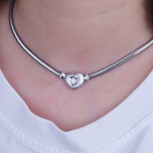 Collar con Colgante de Corazón y Cadena de Serpiente de Plata de Ley 925, Chapado en Oro de 18K con Circonita, Joyería Cristiana Clásica de Fábrica Directa - Product Image 6