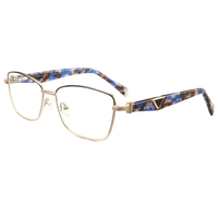 V87028 2026 Monture de lunettes œil-de-chat en métal tendance pour femme, branches larges en acétate, verres optiques, Armazones De Lentes