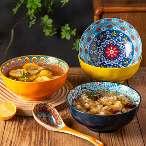 ชามเซรามิกสไตล์โบฮีเมียนย้อนยุค ขนาดใหญ่ สีเคลือบใต้ผิว คุณภาพสูง สำหรับใช้ในครัวเรือน - Product Image 3