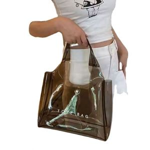 กระเป๋าโท้ท PVC แฟชั่นใหม่แบบสั่งทำพิเศษ พร้อมกระดุมแป๊ก กระเป๋าสะพายไหล่ใสสำหรับชายหาด เหมาะสำหรับสินค้าส่งเสริมการขาย - Product Image 2