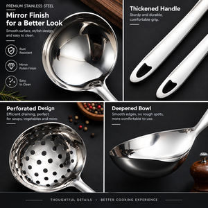 Cuillère passoire à long manche en acier inoxydable épaissi, louche à soupe pour fondue, sans danger pour les aliments, compatible lave-vaisselle, usage domestique et restaurant - Product Image 3