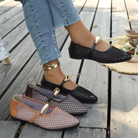 Chaussures plates pour femme, style Mary Jane, en maille, modèle été 2026, transparentes, respirantes, à semelle souple, bout pointu, à bouton unique