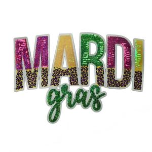 28cm Big <b>Iron</b> on Gold Glitter Sequin Chenille Mardi Gias Patch for Hat Hoodies Decoration - Product Image 4